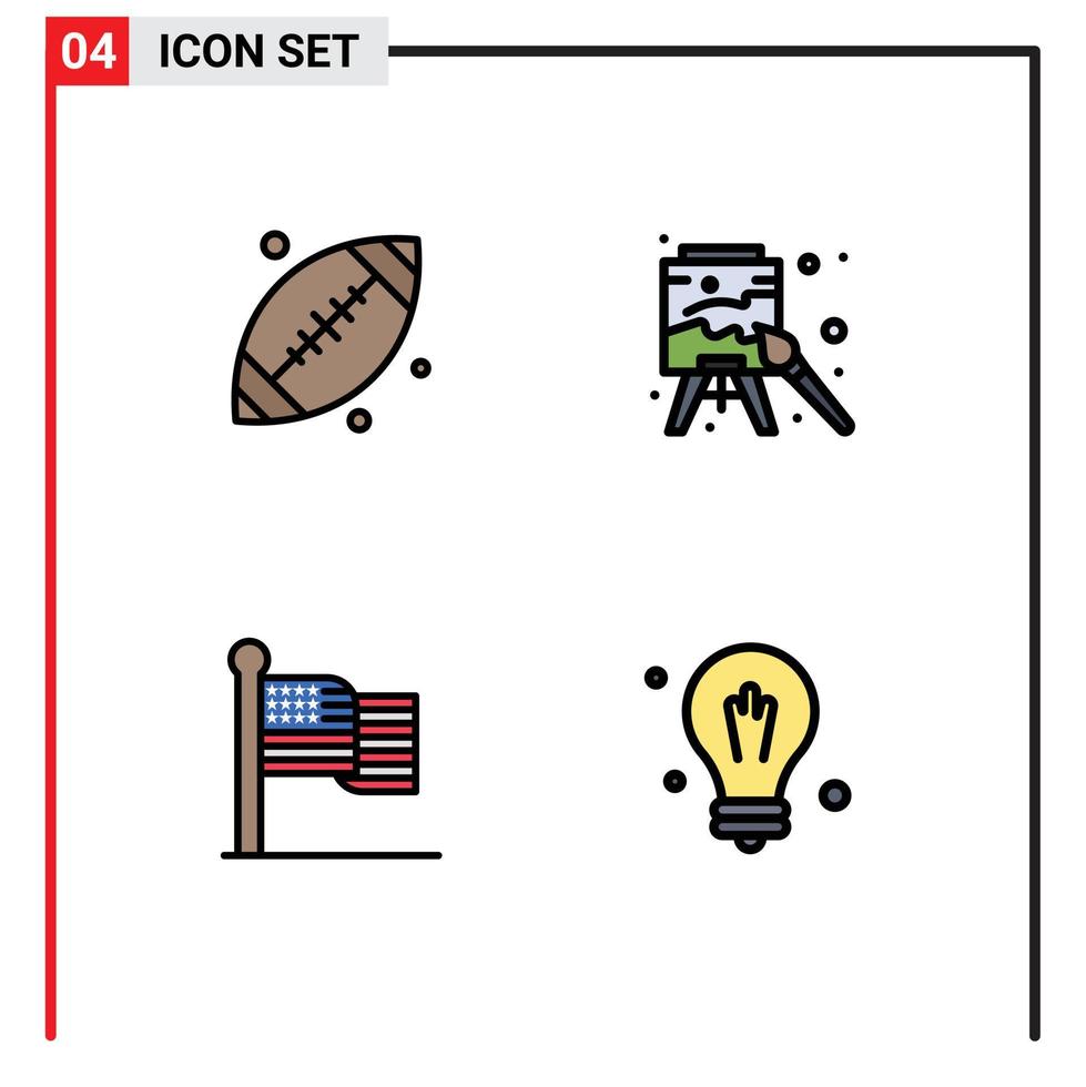 fylld linje platt Färg packa av 4 universell symboler av boll flagga USA konst USA redigerbar vektor design element