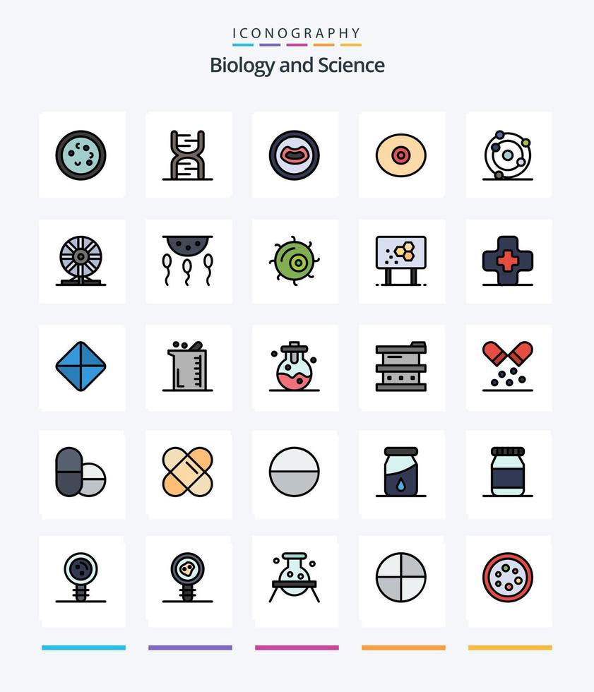 kreativ biologi 25 linje fylld ikon packa sådan som bio. mes. dna. tuttar. mun vektor