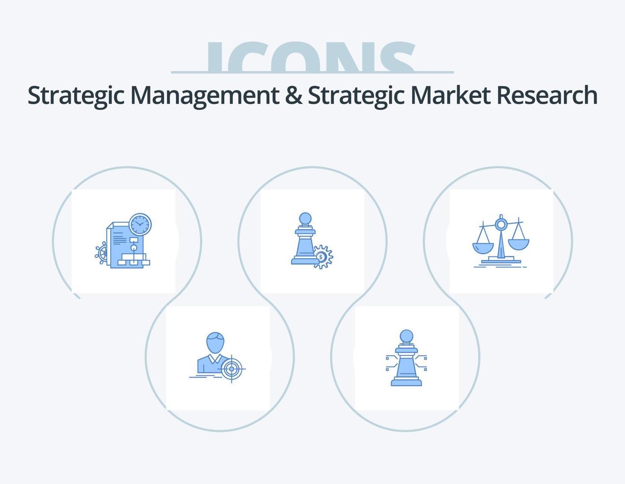 Strategisches Management und strategische Marktforschung Blue Icon Pack 5 Icon Design. Gesetz. Erfolg. Zeit. Strategie. Schach vektor