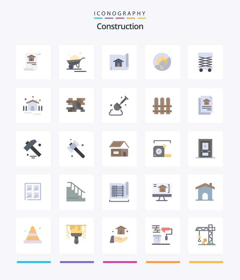 kreatives Bauen 25 flaches Icon Pack wie Bauen. Feuer. Schubkarre. nein. Haus vektor