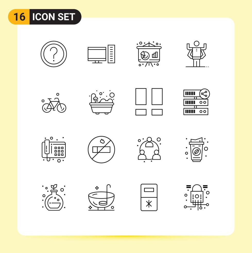 modern uppsättning av 16 konturer och symboler sådan som cykel multi aktivitet server mänsklig finansiera redigerbar vektor design element