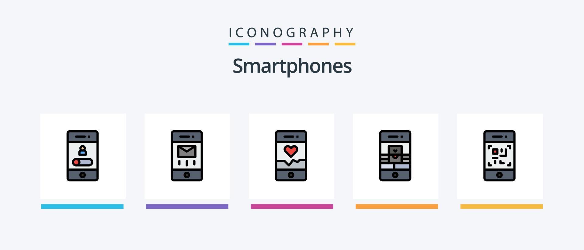 smartphones linje fylld 5 ikon packa Inklusive social. musik. Blåtand. media. telefon. kreativ ikoner design vektor