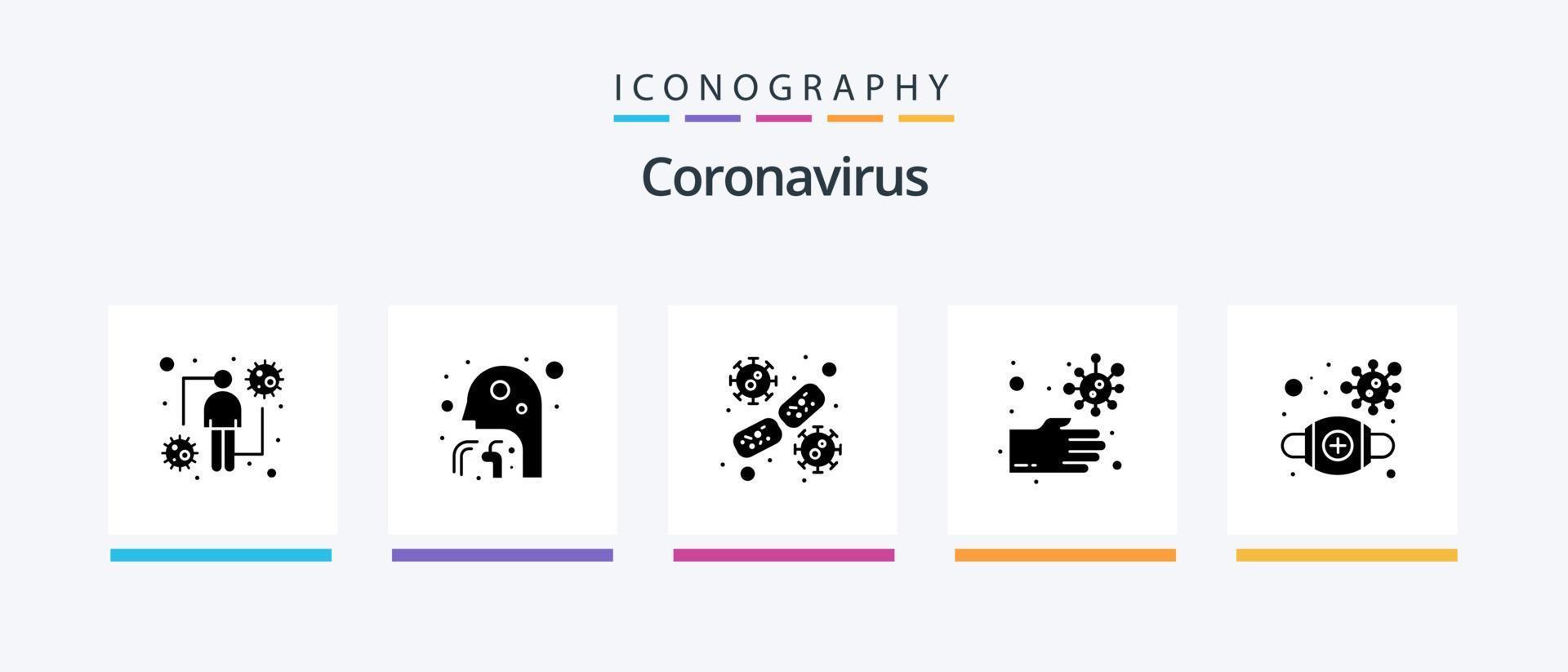 coronavirus glyf 5 ikon packa Inklusive ohälsosam. smutsig. människor. bakterie. virus. kreativ ikoner design vektor