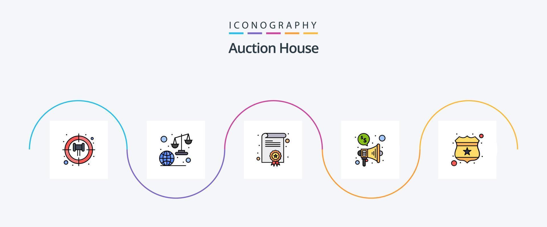 auktion linje fylld platt 5 ikon packa Inklusive stjärna. skydda. certifiering. antivirus. megafon vektor