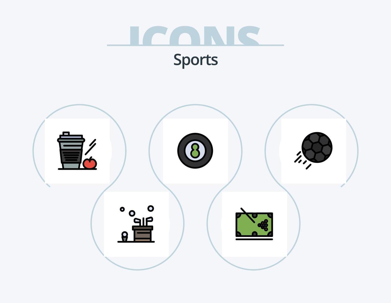 Sportlinie gefüllt Icon Pack 5 Icon Design. Spiel. Caddie. poolball. Tasche. Getränk vektor