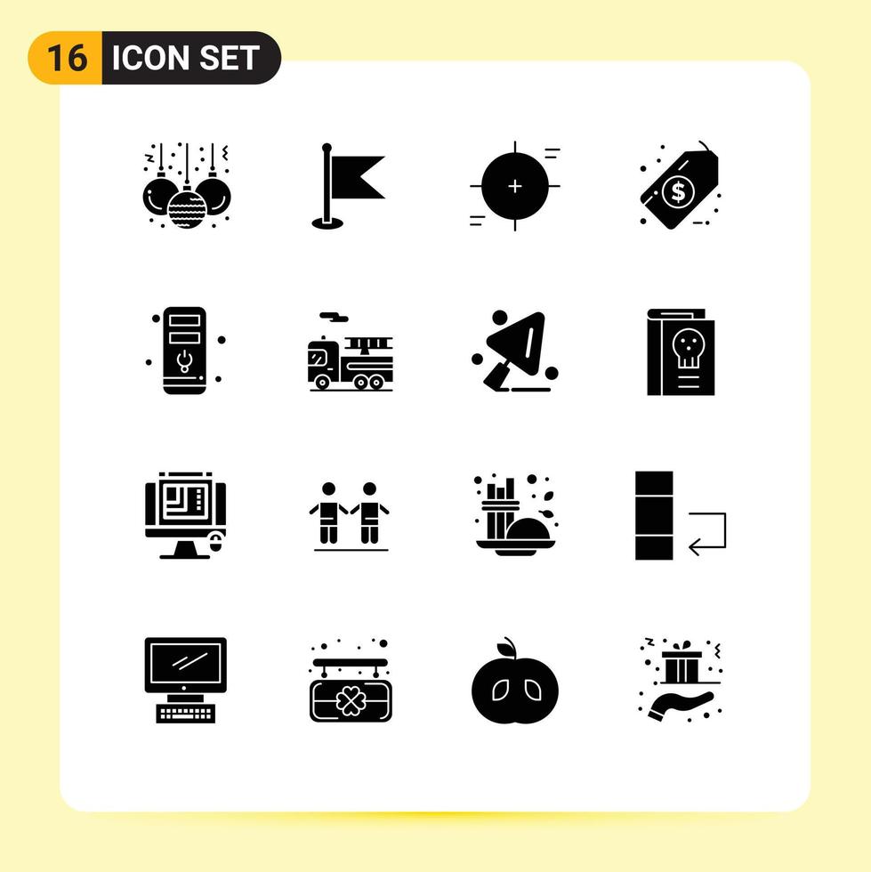 packa av 16 modern fast glyfer tecken och symboler för webb skriva ut media sådan som hårdvara dator fokus märka dollar redigerbar vektor design element