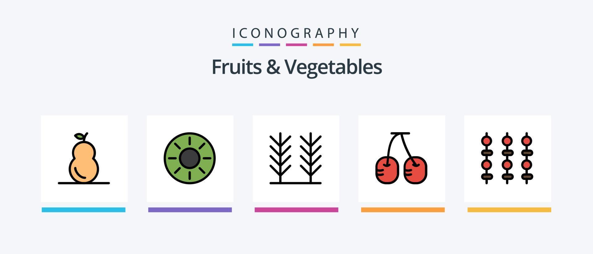 Obst und Gemüse Linie gefüllt 5 Icon Pack inklusive. Lebensmittel. Müsli. Kirsche. Obst. kreatives Symboldesign vektor