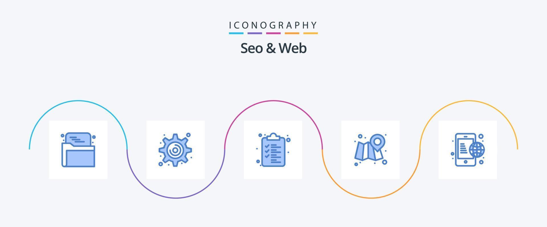 SEO und Web Blue 5 Icon Pack inklusive . global. Liste. Kommunikation. Karte vektor