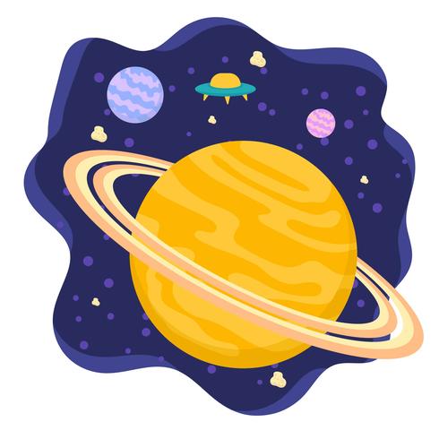 Saturn-Planeten-flacher Hintergrund vektor