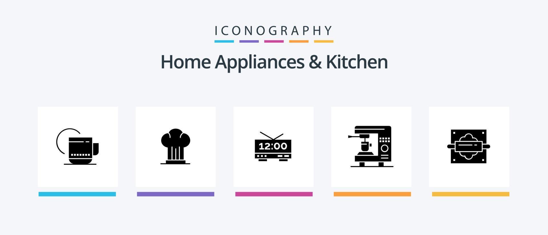 Haushaltsgeräte und Küche Glyph 5 Icon Pack inklusive Home. Zeit. Kocher. elektrisch. Küche. kreatives Symboldesign vektor