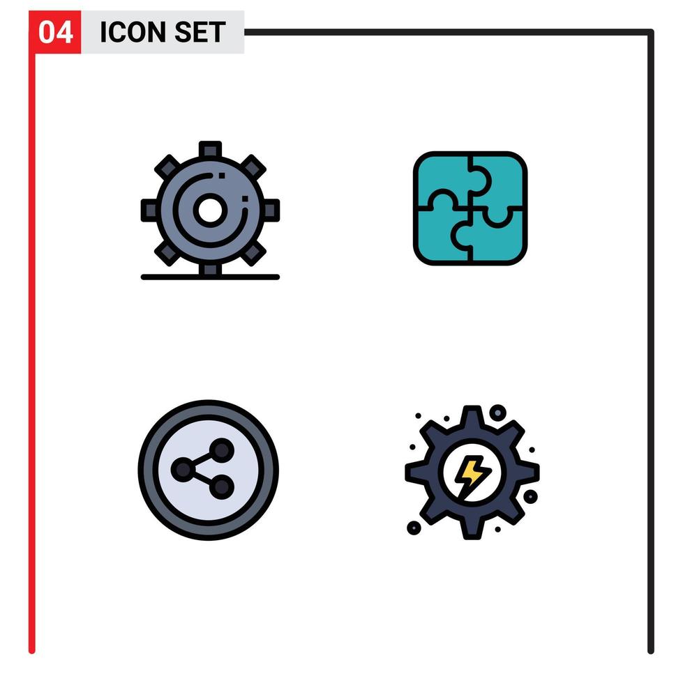 4 fylld linje platt Färg begrepp för webbplatser mobil och appar motor dela med sig sida delar elektrisk redigerbar vektor design element