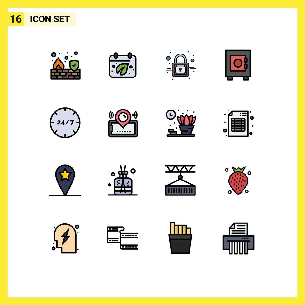 16 universell platt Färg fylld rader uppsättning för webb och mobil tillämpningar hjälp vård stängd Allt dag låsa redigerbar kreativ vektor design element