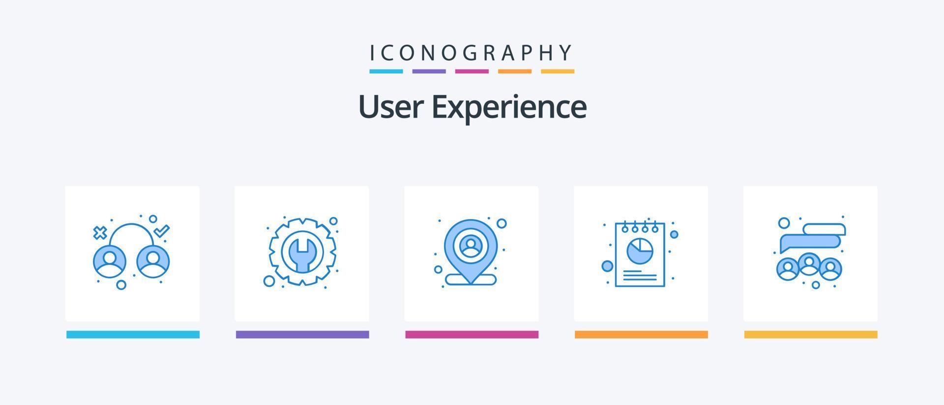 User Experience Blue 5 Icon Pack inklusive Kuchen. Diagramm. Werkzeug. Prüfbericht. Karte. kreatives Symboldesign vektor