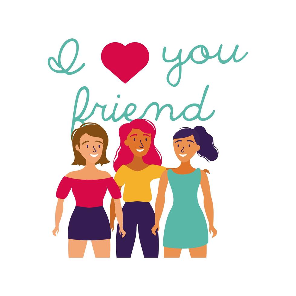 glückliche Freundschaftstag Feier mit Mädchen Pastell Hand zeichnen Stil vektor