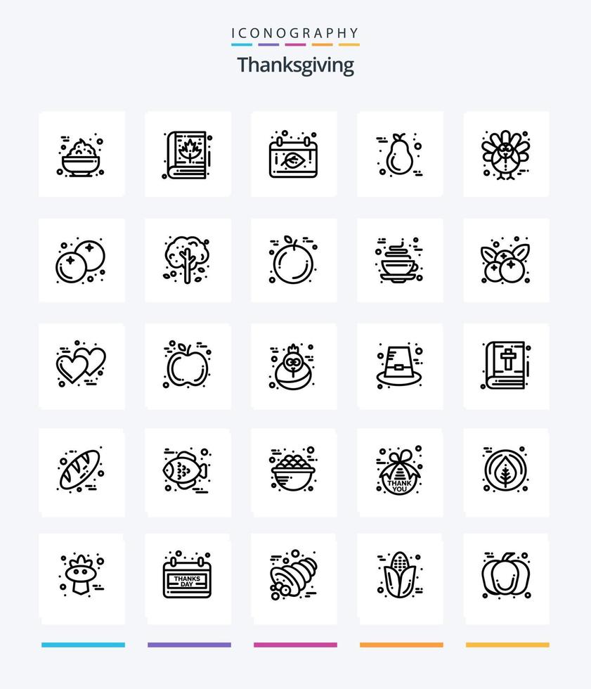 Creative Thanksgiving 25 Gliederungs-Icon-Pack wie Urlaub. hell. Kalender. Kerze. Birne vektor