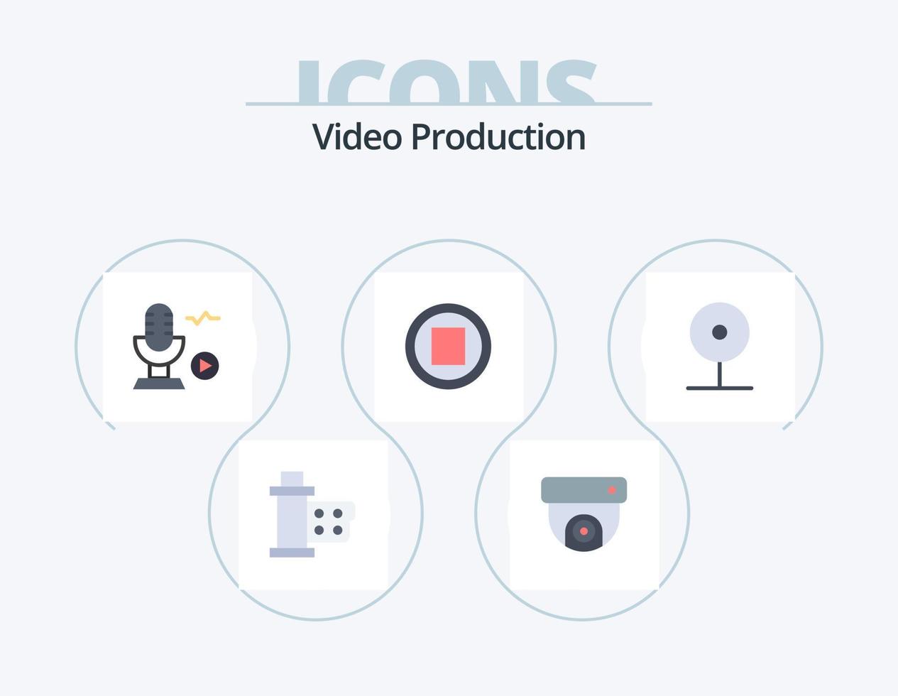 video produktion platt ikon packa 5 ikon design. cctv. sluta. musik. röst vektor
