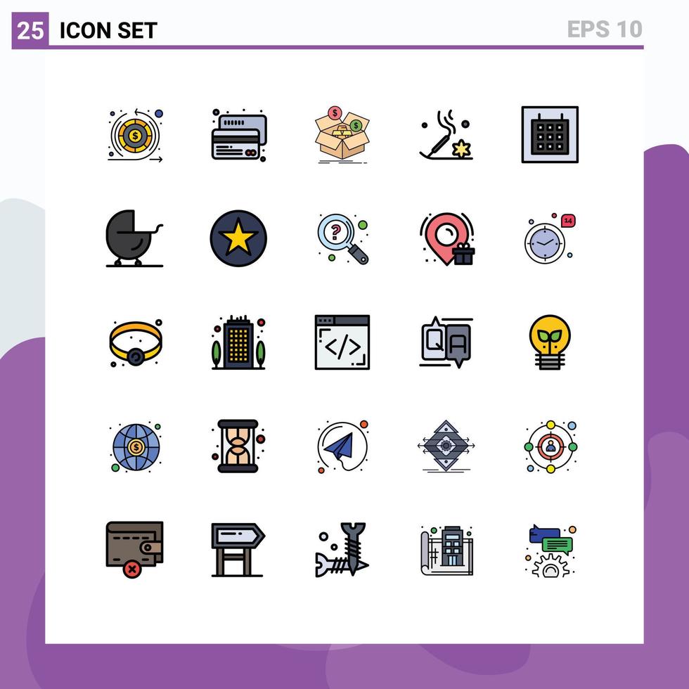 25 tematiska vektor fylld linje platt färger och redigerbar symboler av kalender rökelse pinne m besparingar skönhet tillväxt redigerbar vektor design element