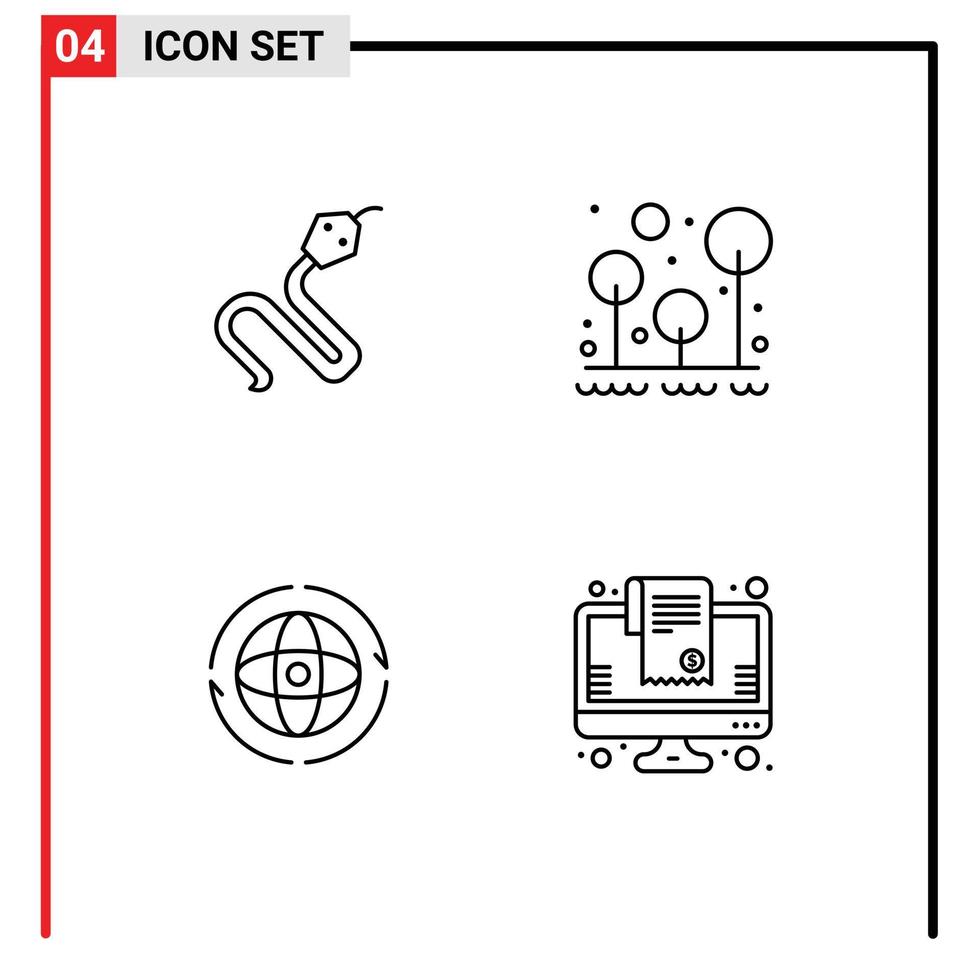 4 universelle Linienzeichen Symbole von editierbaren Vektordesign-Elementen des Tierkugelkönigs im Freien Erde vektor
