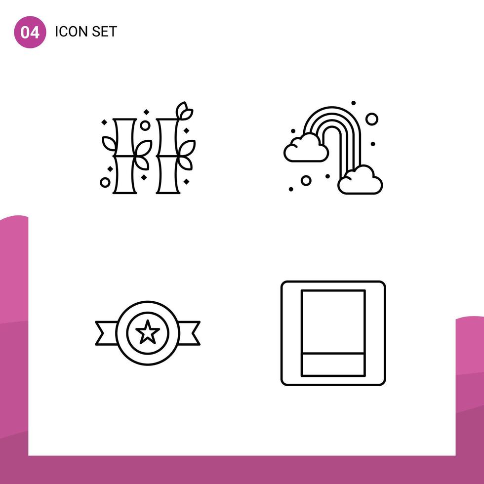 Benutzeroberflächenpaket mit 4 grundlegenden Filledline-Flachfarben aus Bambusgürtel Gree Weather Star editierbare Vektordesign-Elemente vektor