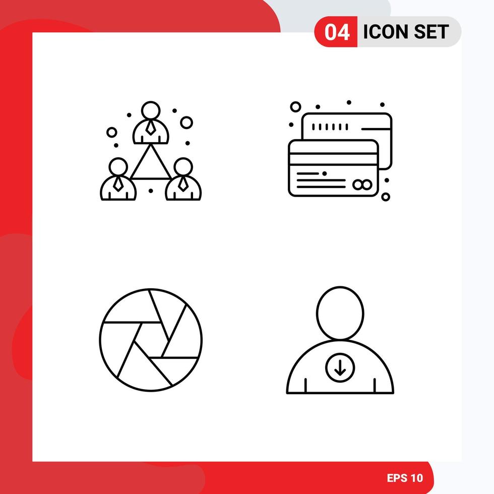 Satz von 4 kommerziellen Filledline-Flachfarbpaketen für Business-Kameras moderne Kreditfoto-editierbare Vektordesign-Elemente vektor