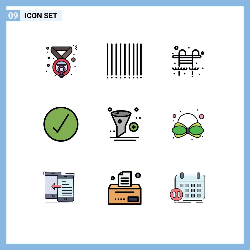 modern uppsättning av 9 fylld linje platt färger och symboler sådan som filtrera Ansökan simning slå samman app ok redigerbar vektor design element