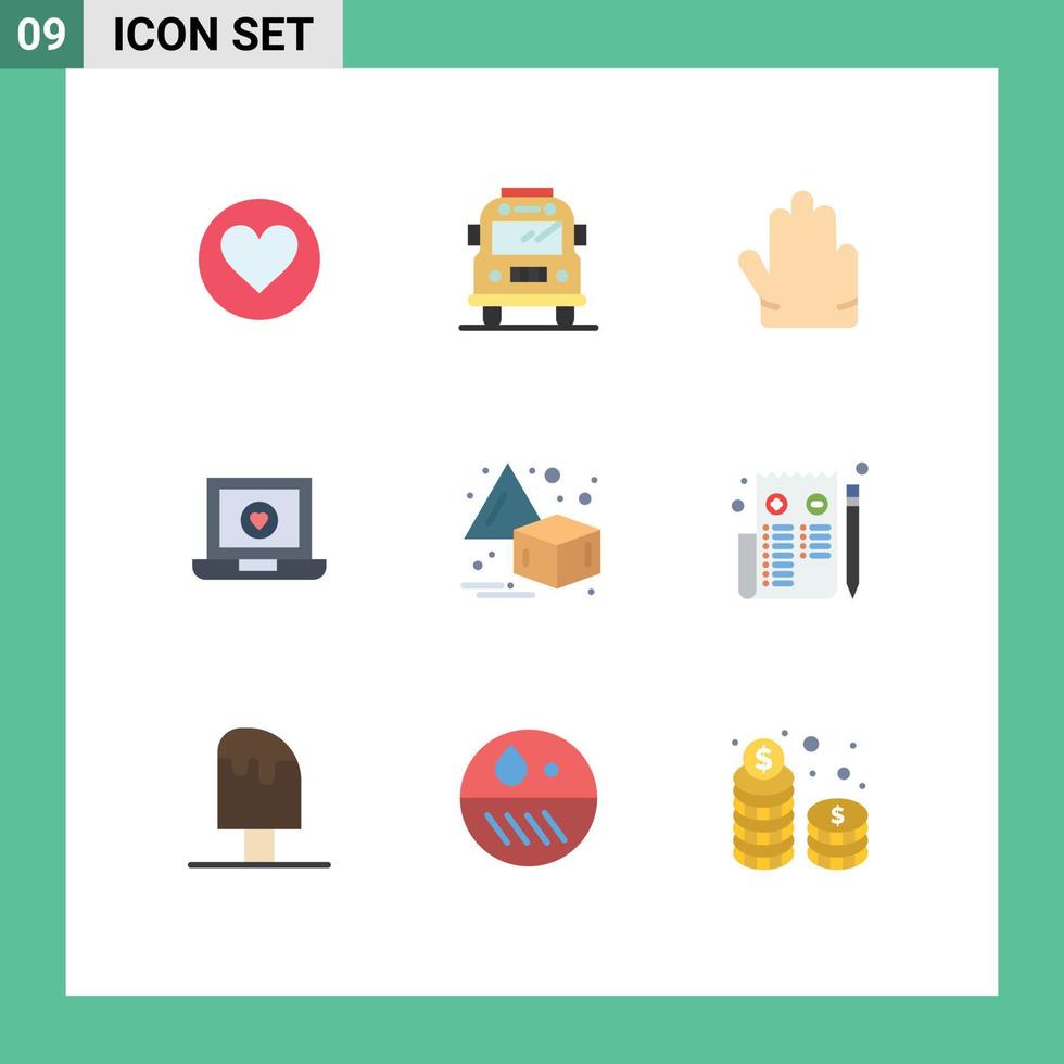 moderner Satz von 9 flachen Farben und Symbolen wie Browser horizontal vier Flip-Herz editierbare Vektordesign-Elemente vektor