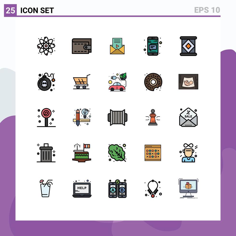 universell ikon symboler grupp av 25 modern fylld linje platt färger av bomba komprimerad SMS konserverad telefon redigerbar vektor design element