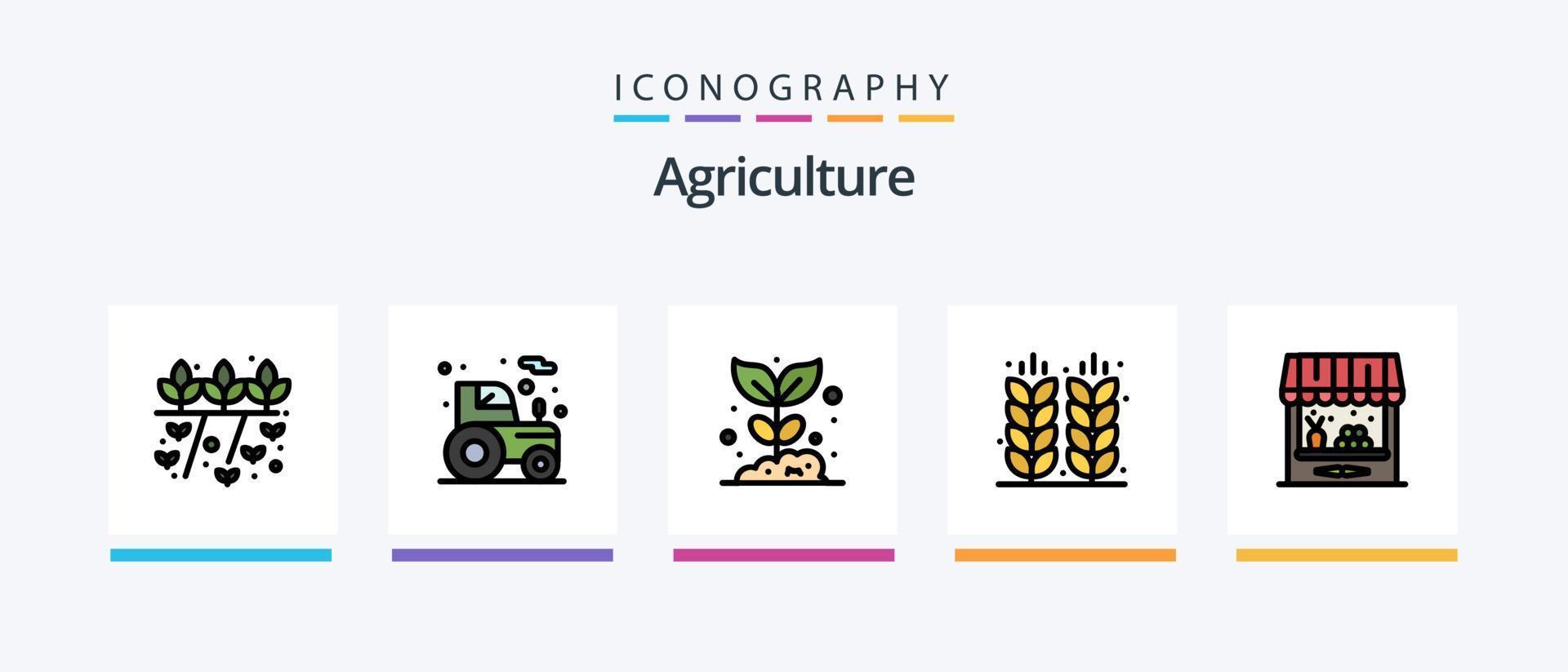 Landwirtschaftslinie gefüllt 5 Icon Pack inklusive Container. Getreide. Biene. Feld. Bauernhof. kreatives Symboldesign vektor