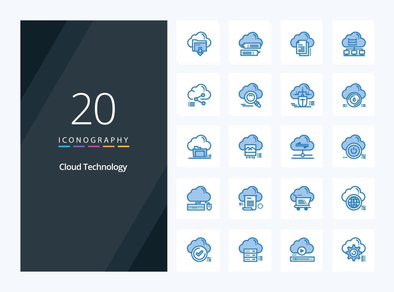 20 moln teknologi blå Färg ikon för presentation vektor