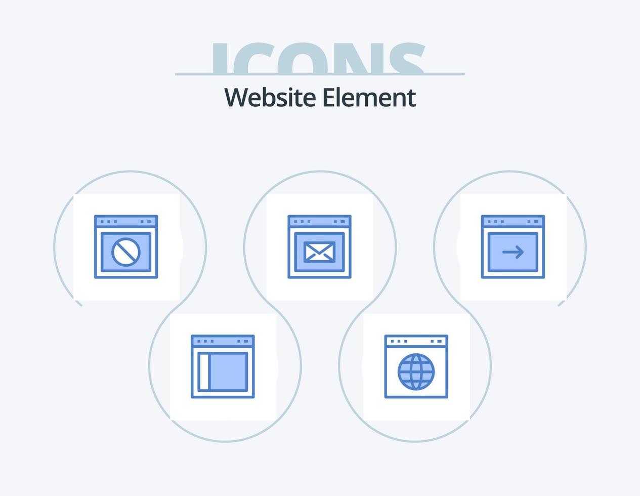 Website-Element blau Icon Pack 5 Icon-Design. Webseite. Botschaft. Webseite. Browser. Netz vektor