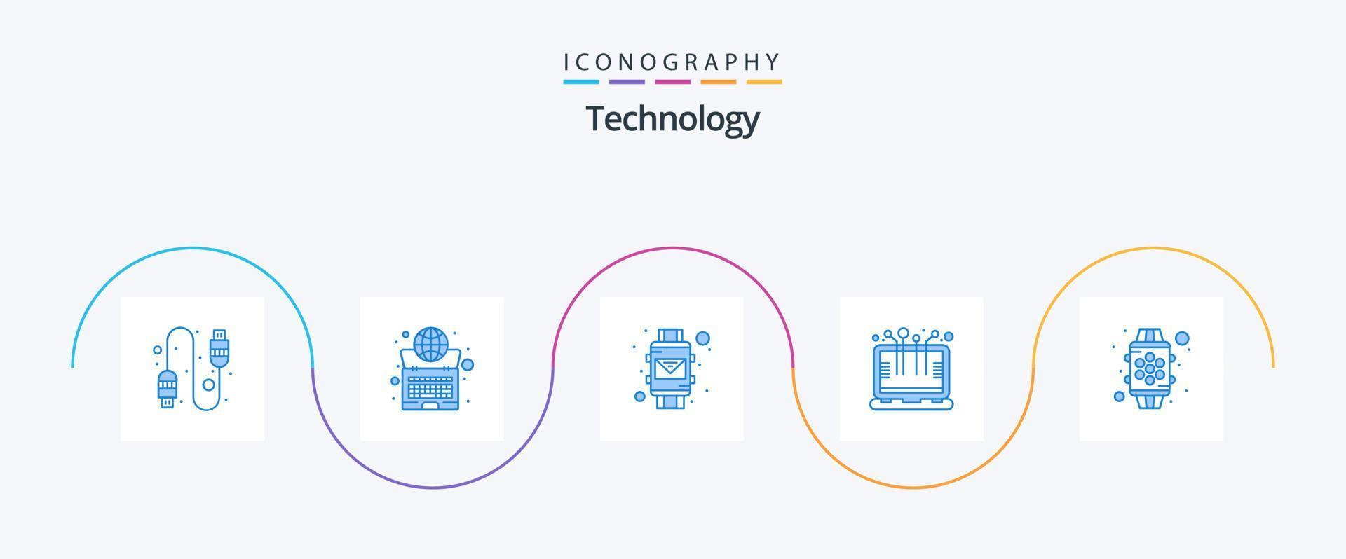 teknologi blå 5 ikon packa Inklusive smart. bärbar dator. e-post. enhet. smart teknologi vektor