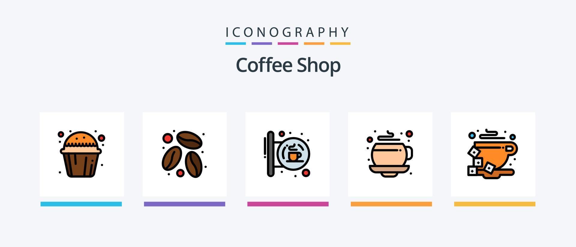 kaffe affär linje fylld 5 ikon packa Inklusive socker skål. kaffe. kaffe. mat. bita. kreativ ikoner design vektor