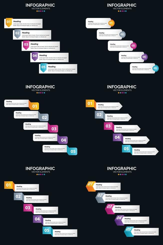 vektor 6 infographics packa presentation glida mall 5 steg cykel diagram och tidslinjer