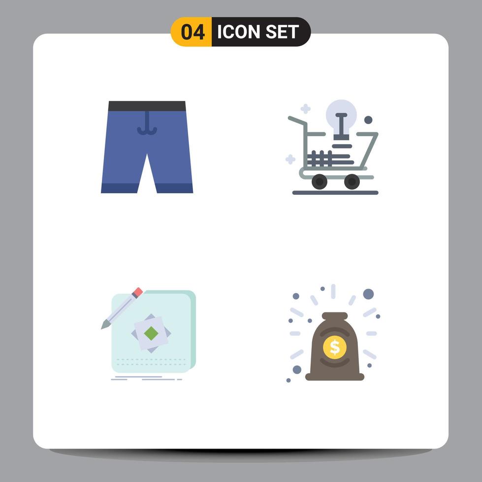 satz von 4 modernen ui-symbolen symbole zeichen für zubehör glühbirne kleid einkaufen app editierbare vektordesignelemente vektor