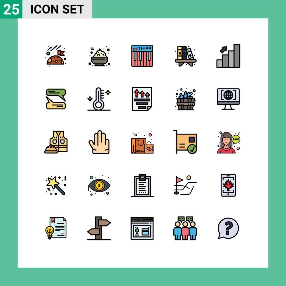 uppsättning av 25 vektor fylld linje platt färger på rutnät för Diagram bar tangentbord hylla levande redigerbar vektor design element