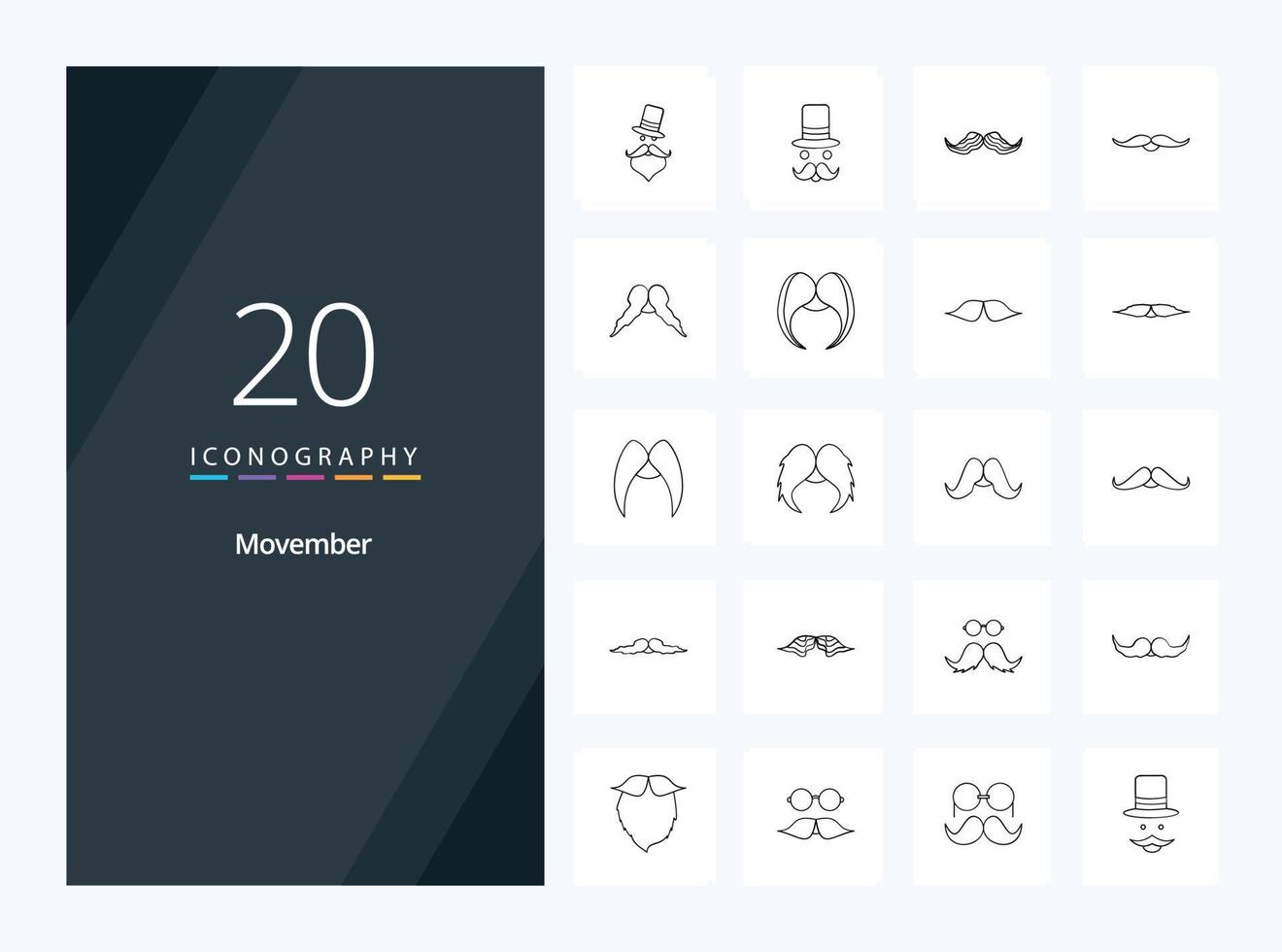 20 Movember översikt ikon för presentation vektor