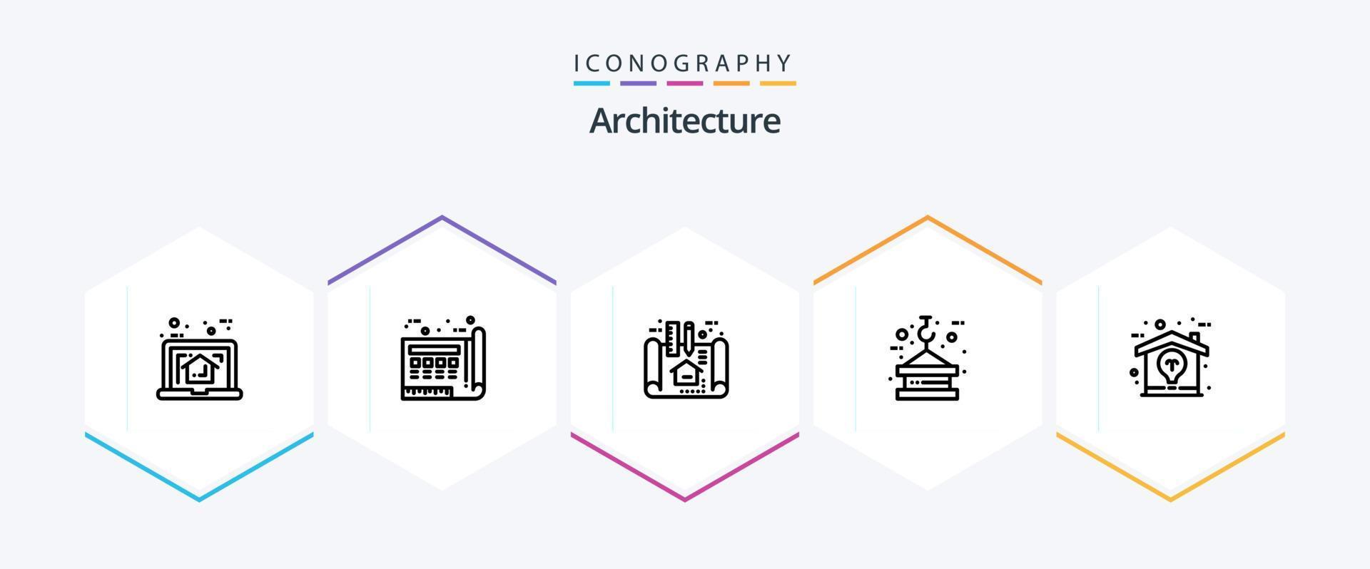 arkitektur 25 linje ikon packa Inklusive rep. krok. papper. kran. planen vektor