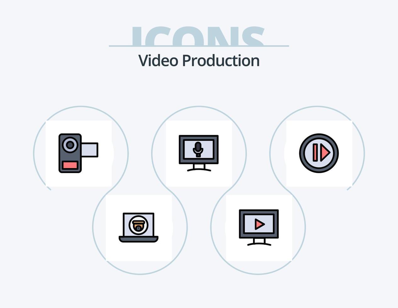 video produktion linje fylld ikon packa 5 ikon design. övervaka . multimedia. film . film . filma vektor