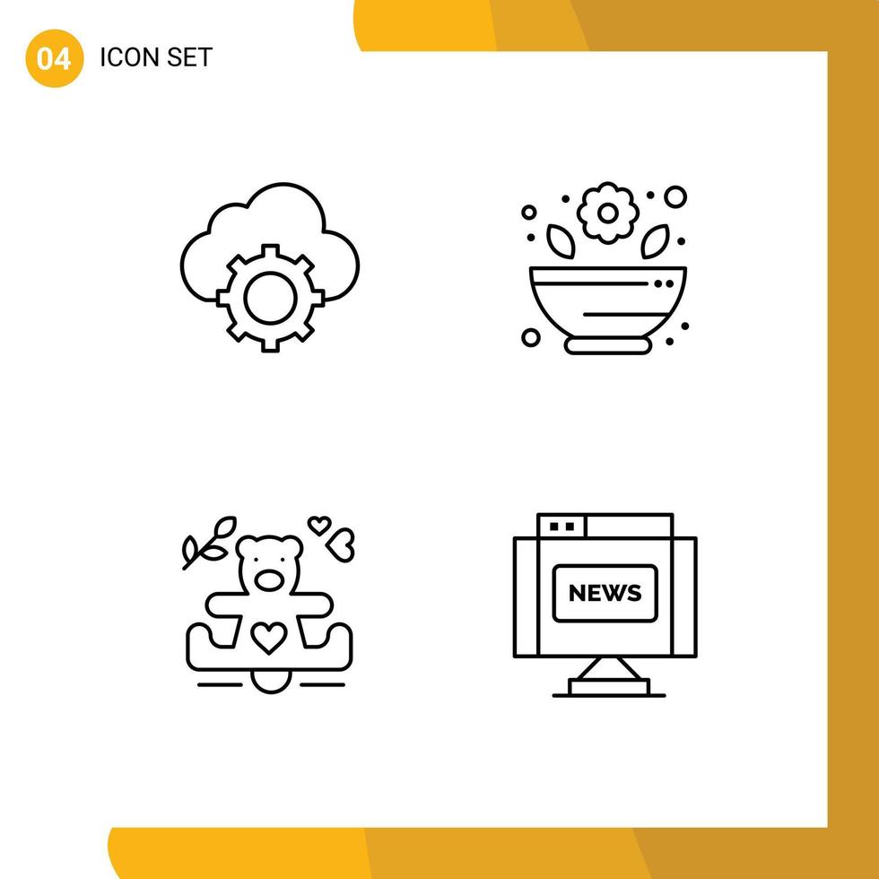 Stock Vektor Icon Pack mit 4 Zeilenzeichen und Symbolen für Cloud Love Cloud Apotheke Hochzeit editierbare Vektordesign-Elemente