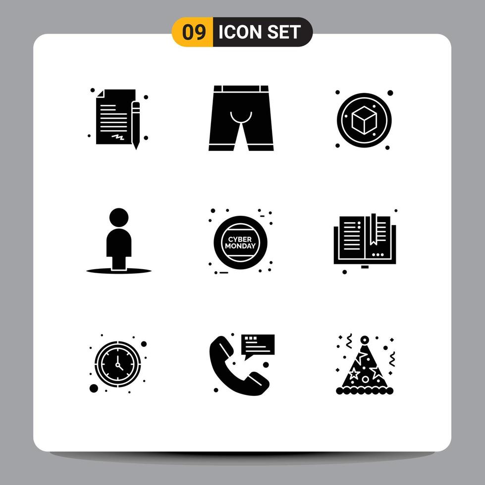Stock Vector Icon Pack mit 9 Zeilen Zeichen und Symbolen für Montag Cyber Unterwäsche Benutzer Avatar editierbare Vektordesign-Elemente