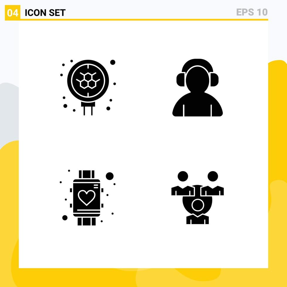 4 universelle solide Glyphen für Web- und mobile Anwendungen eingestellt Atom Love Search Man Smart Watch editierbare Vektordesign-Elemente vektor