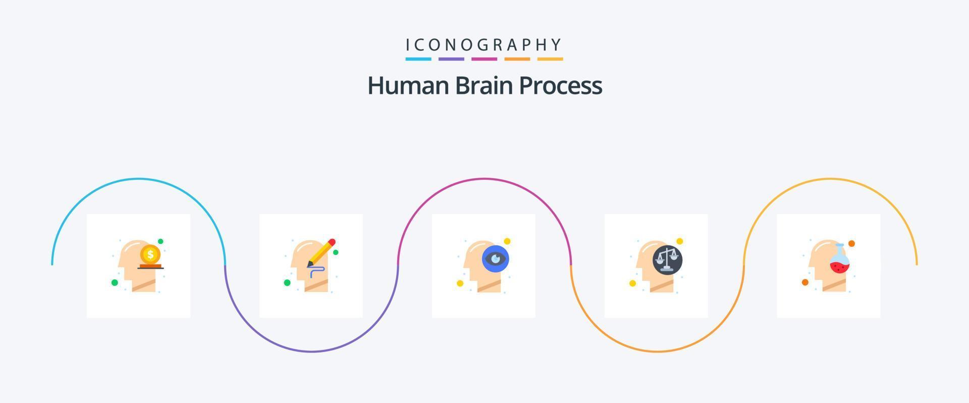 menschliches Gehirn Prozess Flat 5 Icon Pack einschließlich Mensch. Entscheidung. Denken. Balance. Vision vektor