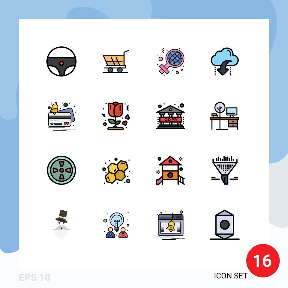 grupp av 16 modern platt Färg fylld rader uppsättning för kreditera data internationell pil moln redigerbar kreativ vektor design element