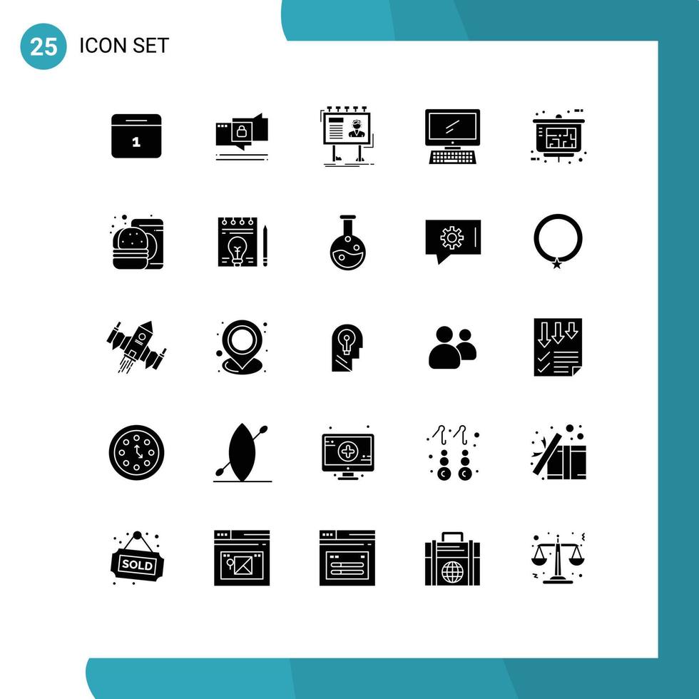 satz von 25 vektorfesten glyphen auf raster für pc-gerätewerbung monitorplatine editierbare vektordesignelemente vektor