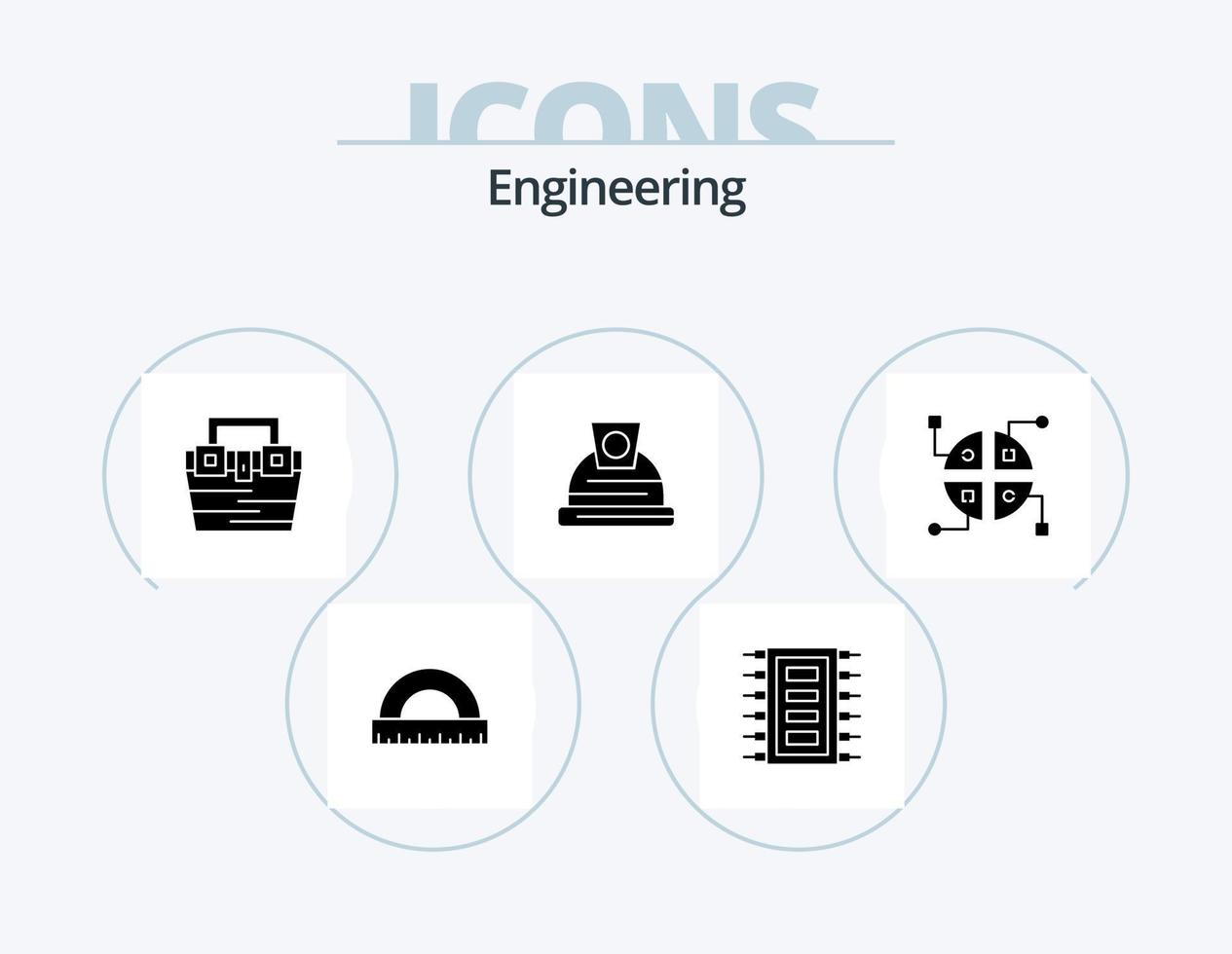 teknik glyf ikon packa 5 ikon design. hjälm. arkitektur. dator. verktygslåda. konstruktion vektor