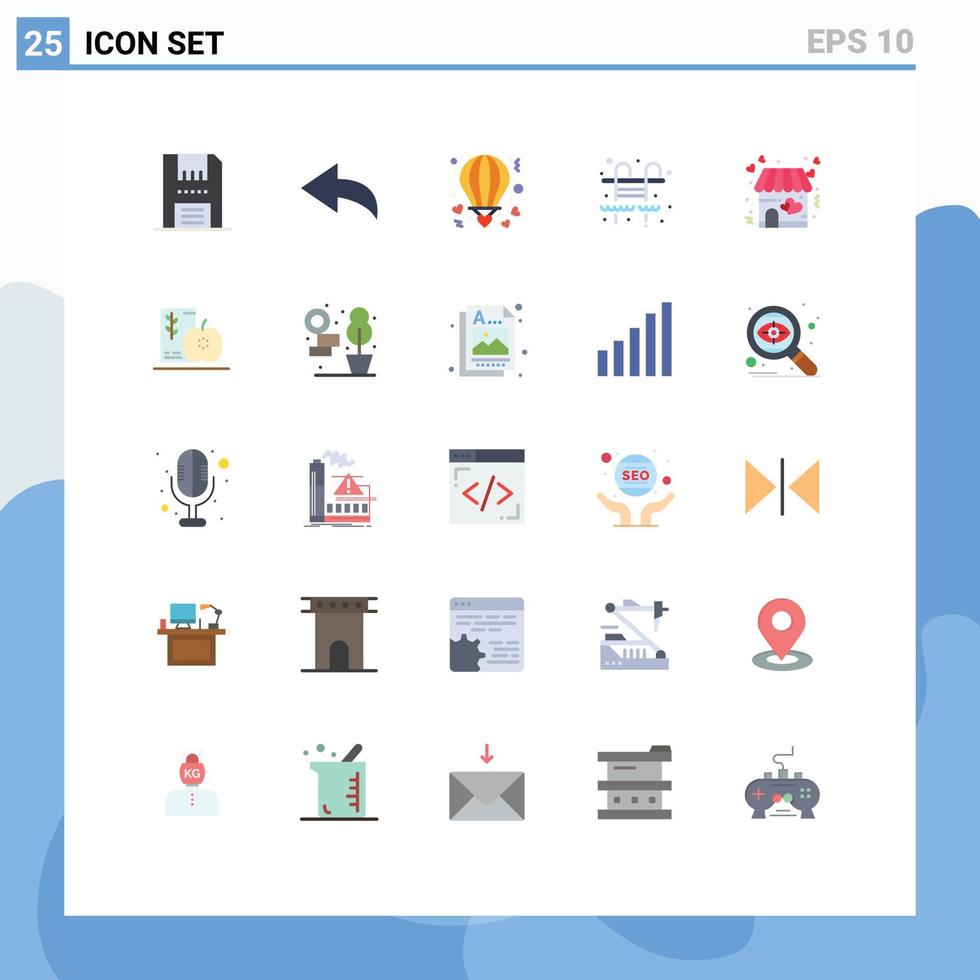 uppsättning av 25 vektor platt färger på rutnät för Lagra kärlek ballong simning slå samman stad redigerbar vektor design element
