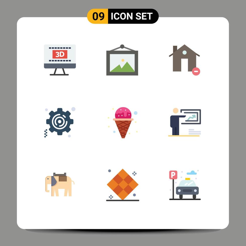 Stock Vector Icon Pack mit 9 Zeilen Zeichen und Symbolen für Eis löschen Einstellung Business editierbare Vektordesign-Elemente