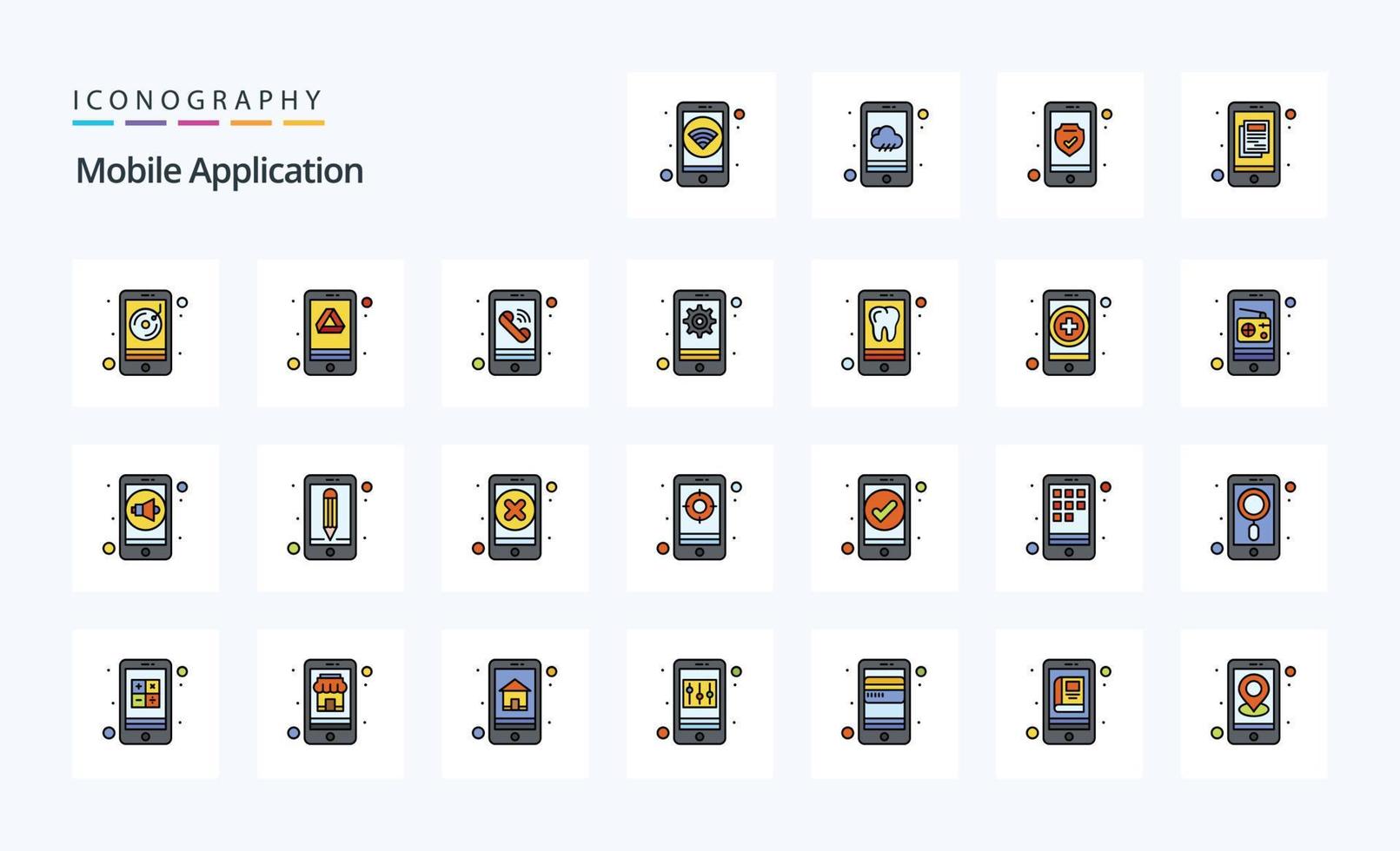 25 mobile Anwendungszeile gefüllt Stil Icon Pack vektor