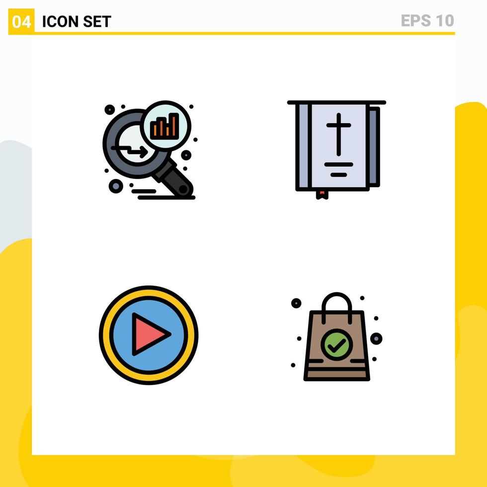 Satz von 4 kommerziellen Filledline-Flachfarbenpaketen zur Datenanalyse von Videosuchstatistiken Crossplay-bearbeitbare Vektordesignelemente vektor