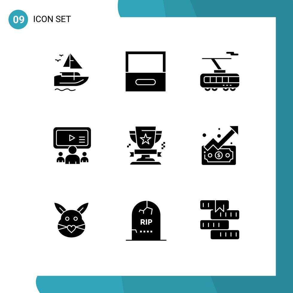 Gruppe von 9 modernen soliden Glyphen, die für Win-Award-Smart-User-Online-editierbare Vektordesign-Elemente festgelegt wurden vektor